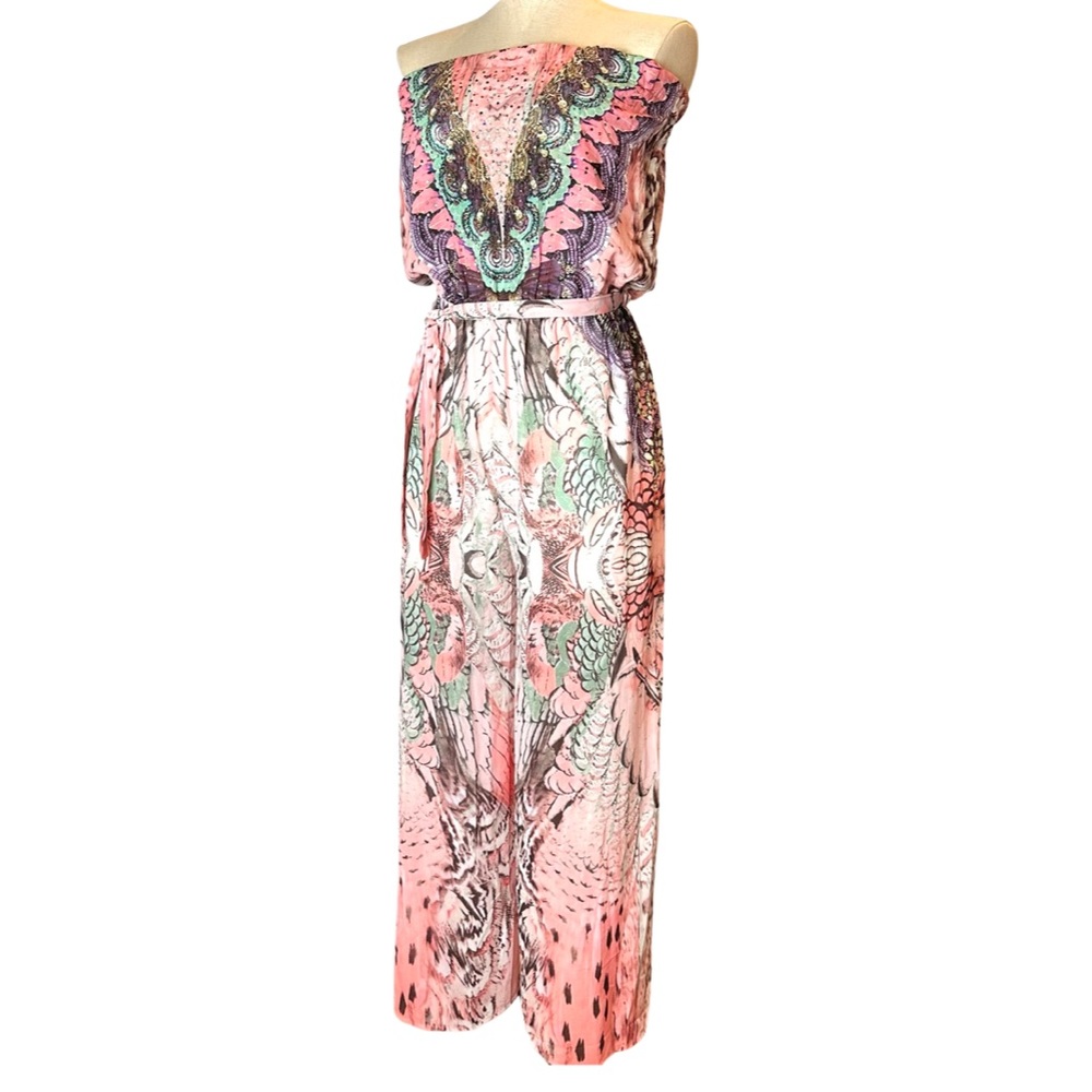 Andrade Women’s printed embellished Wide Leg Jumpsuit Size: M/L Color: Pink.